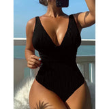 Deep V One Piece Swimsuit Women Black Swimwear - Tophatter Daily Deals