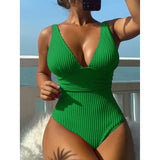 Deep V One Piece Swimsuit Women Green Swimwear - Tophatter Daily Deals