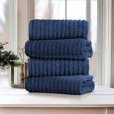 Bibb Home 4 Pack Ribbed Egyptian Cotton Bath Towel Set Deep Blue Bath Towel - Tophatter Daily Deals