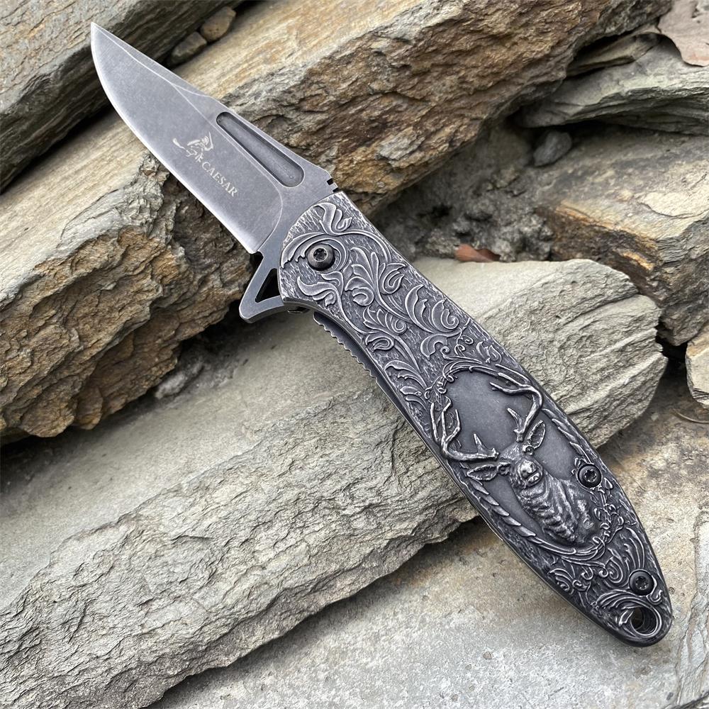 Fantastic Reindeer in the Mirror Folding Knife Black - Tophatter Daily Deals