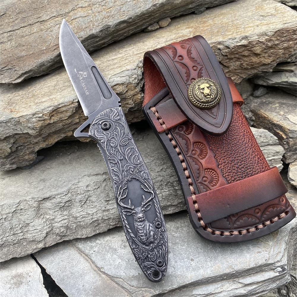 Fantastic Reindeer in the Mirror Folding Knife Black & Case B - Tophatter Daily Deals