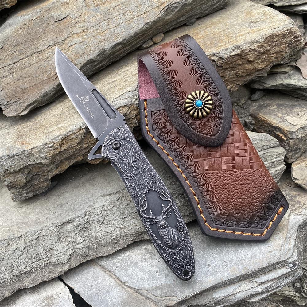 Fantastic Reindeer in the Mirror Folding Knife Black & Case A - Tophatter Daily Deals