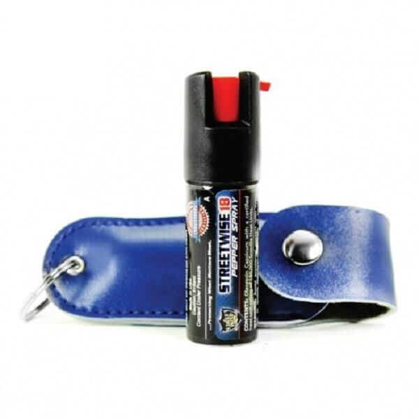 18% OC Pepper Spray Leatherette Soft Case Key Ring Blue Pepper Spray - Tophatter Daily Deals
