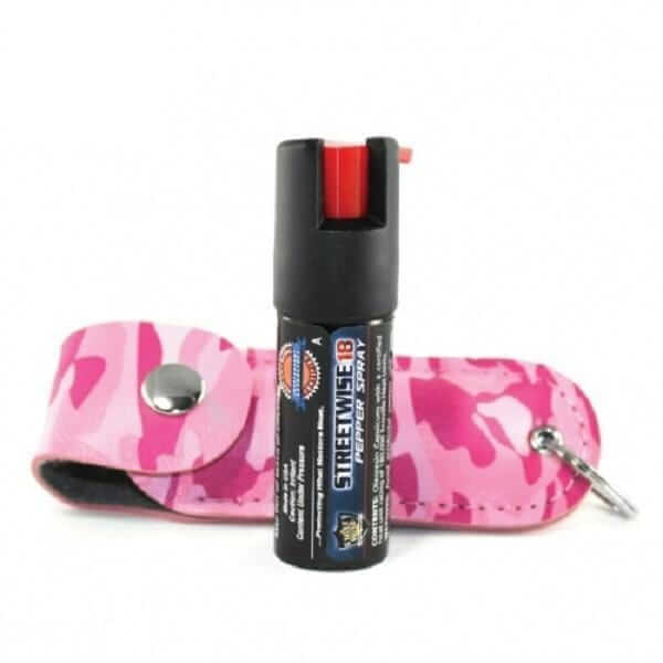 18% OC Pepper Spray Leatherette Soft Case Key Ring Pink Camoflauge Pepper Spray - Tophatter Daily Deals