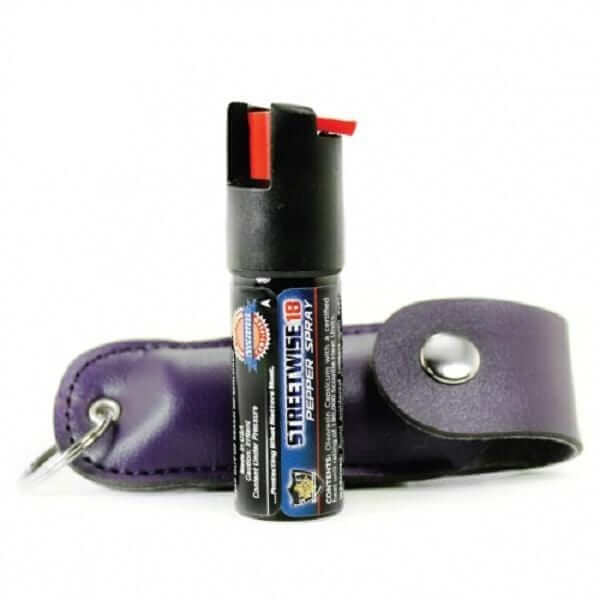 18% OC Pepper Spray Leatherette Soft Case Key Ring Purple Pepper Spray - Tophatter Daily Deals