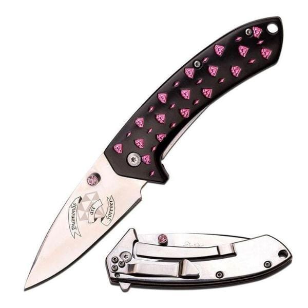 Pink & Black Rhinestone Femme Fatale Folding Pocket Knife Knives & Knuckles - Tophatter Daily Deals