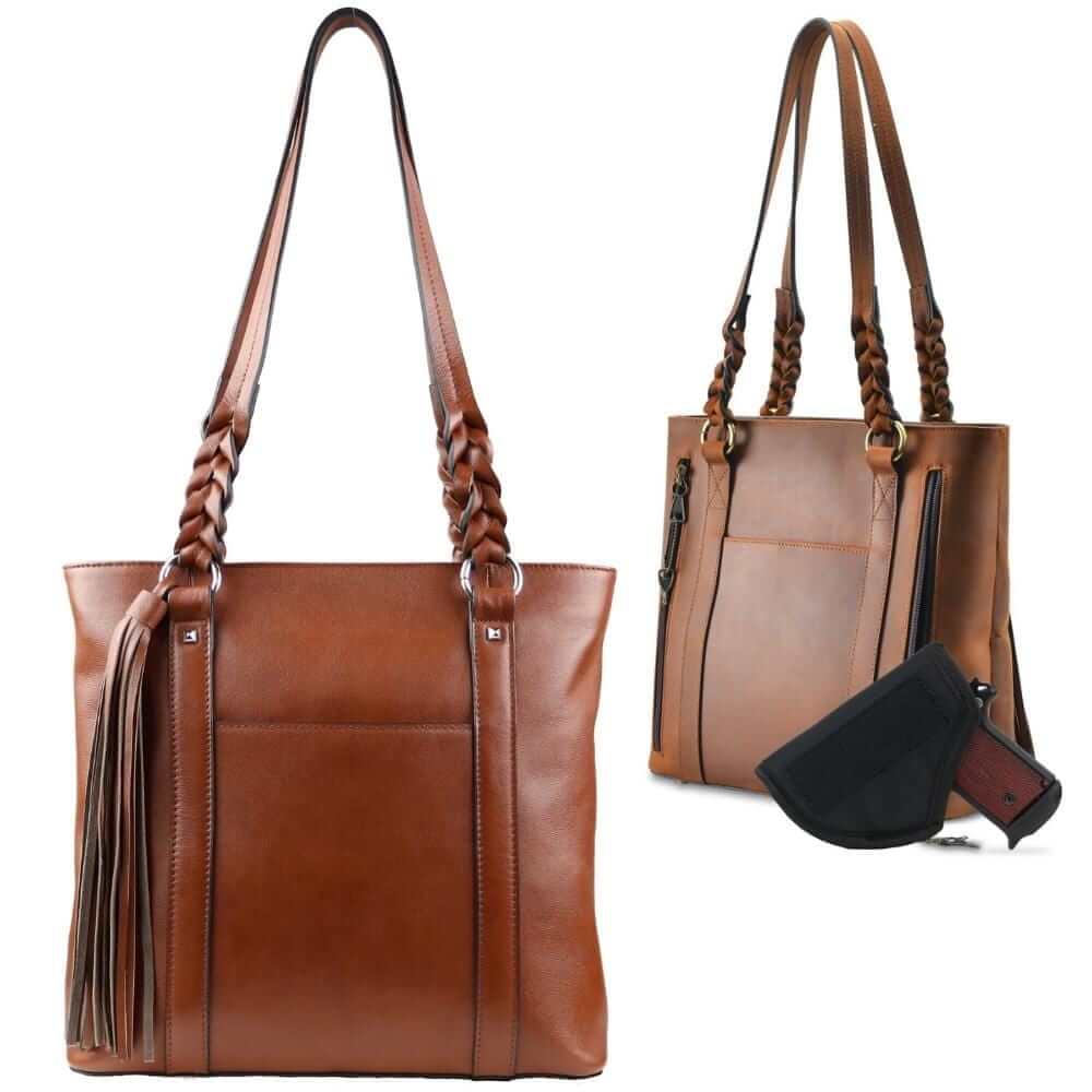Concealed Carry Bella Leather Tote Lockable CCW Bag Handgun Purses - Tophatter Daily Deals