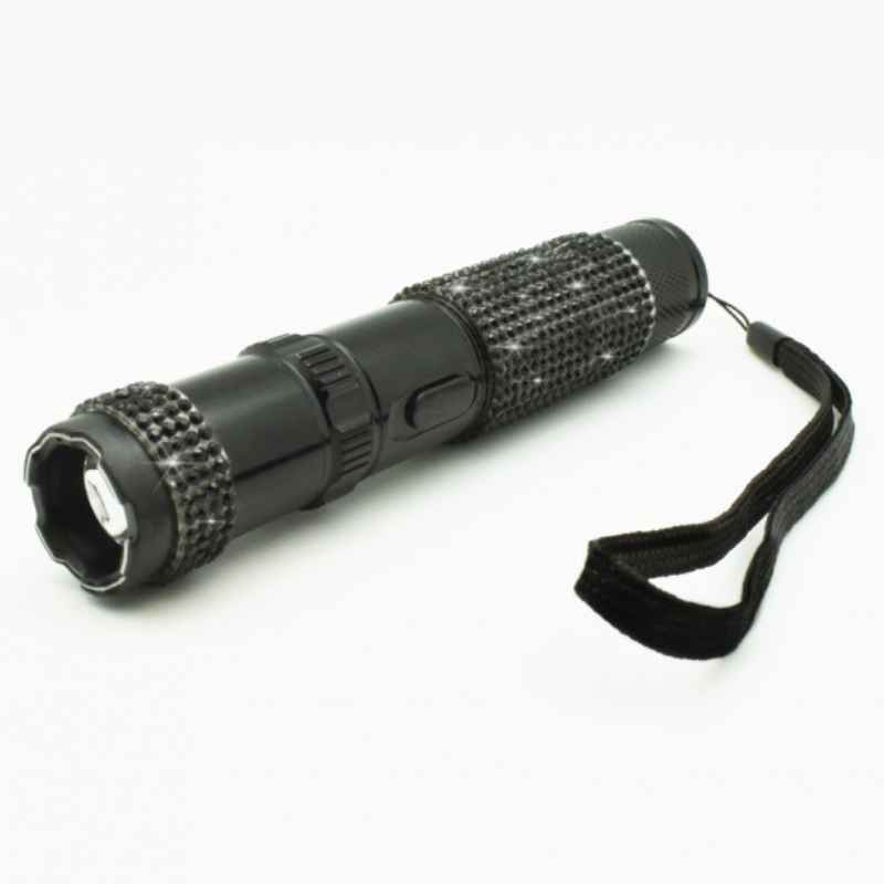75,000,000 Volt Rhinestone Bling Stun Gun Flashlight Black Rhinestones Stun Guns - Tophatter Daily Deals