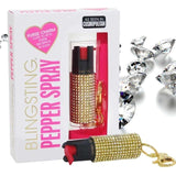 Bling and Sting Rhinestone Pepper Spray Self Defense Key Ring Gold Pepper Spray - Tophatter Daily Deals