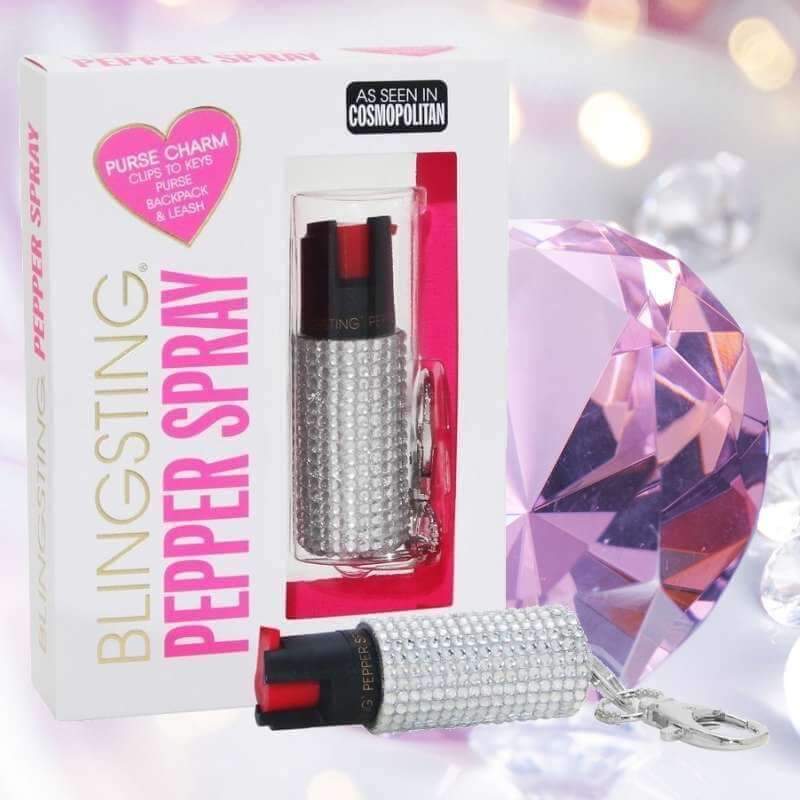 Bling and Sting Rhinestone Pepper Spray Self Defense Key Ring Silver Pepper Spray - Tophatter Daily Deals