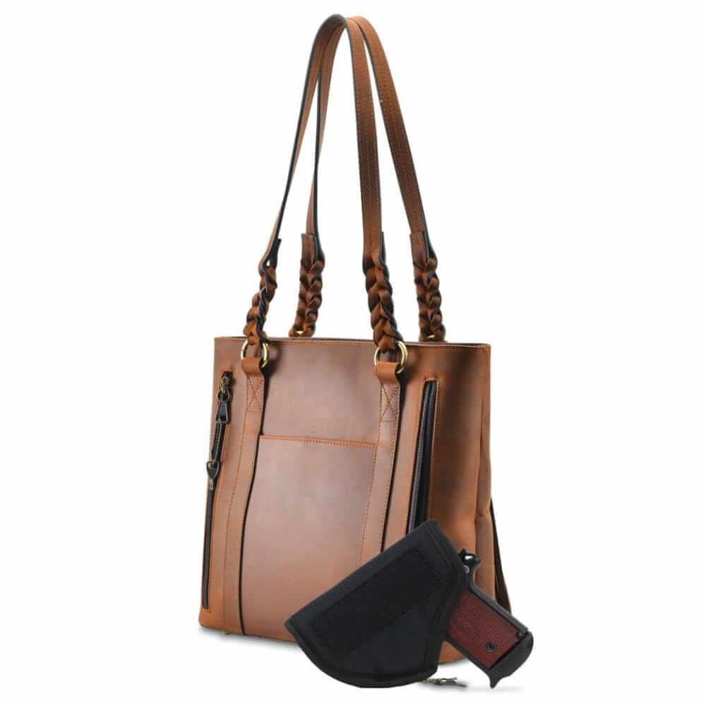 Concealed Carry Bella Leather Tote Lockable CCW Bag Handgun Purses - Tophatter Daily Deals