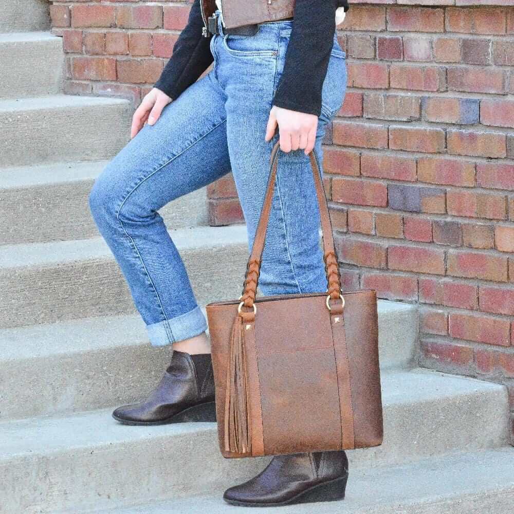 Concealed Carry Bella Leather Tote Lockable CCW Bag Handgun Purses - Tophatter Daily Deals