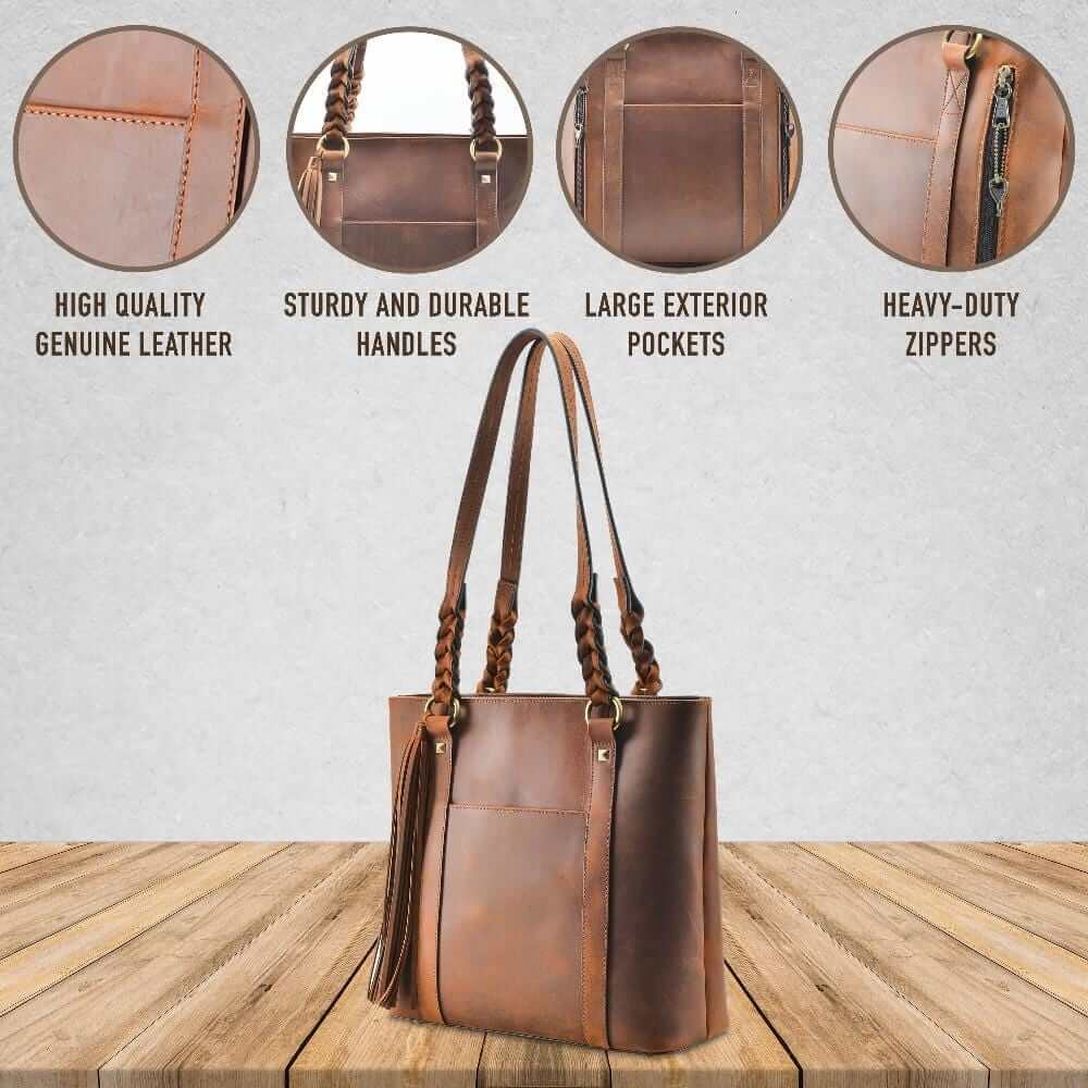 Concealed Carry Bella Leather Tote Lockable CCW Bag Handgun Purses - Tophatter Daily Deals