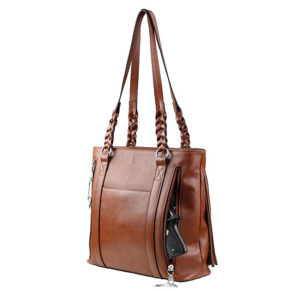 Concealed Carry Bella Leather Tote Lockable CCW Bag Handgun Purses - Tophatter Daily Deals