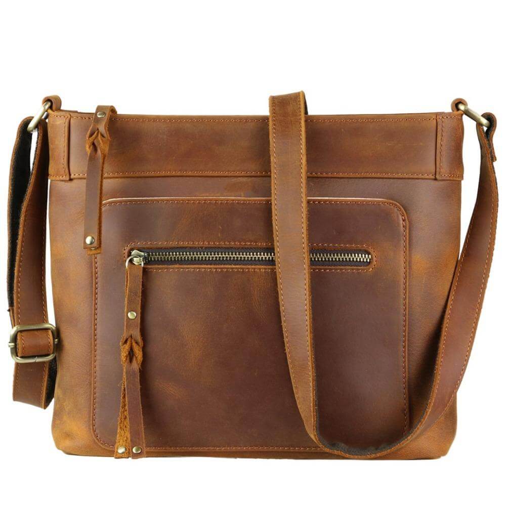 Concealed Carry Delaney Leather Crossbody Lockable CCW Bag Mahogany Handgun Purses - Tophatter Daily Deals