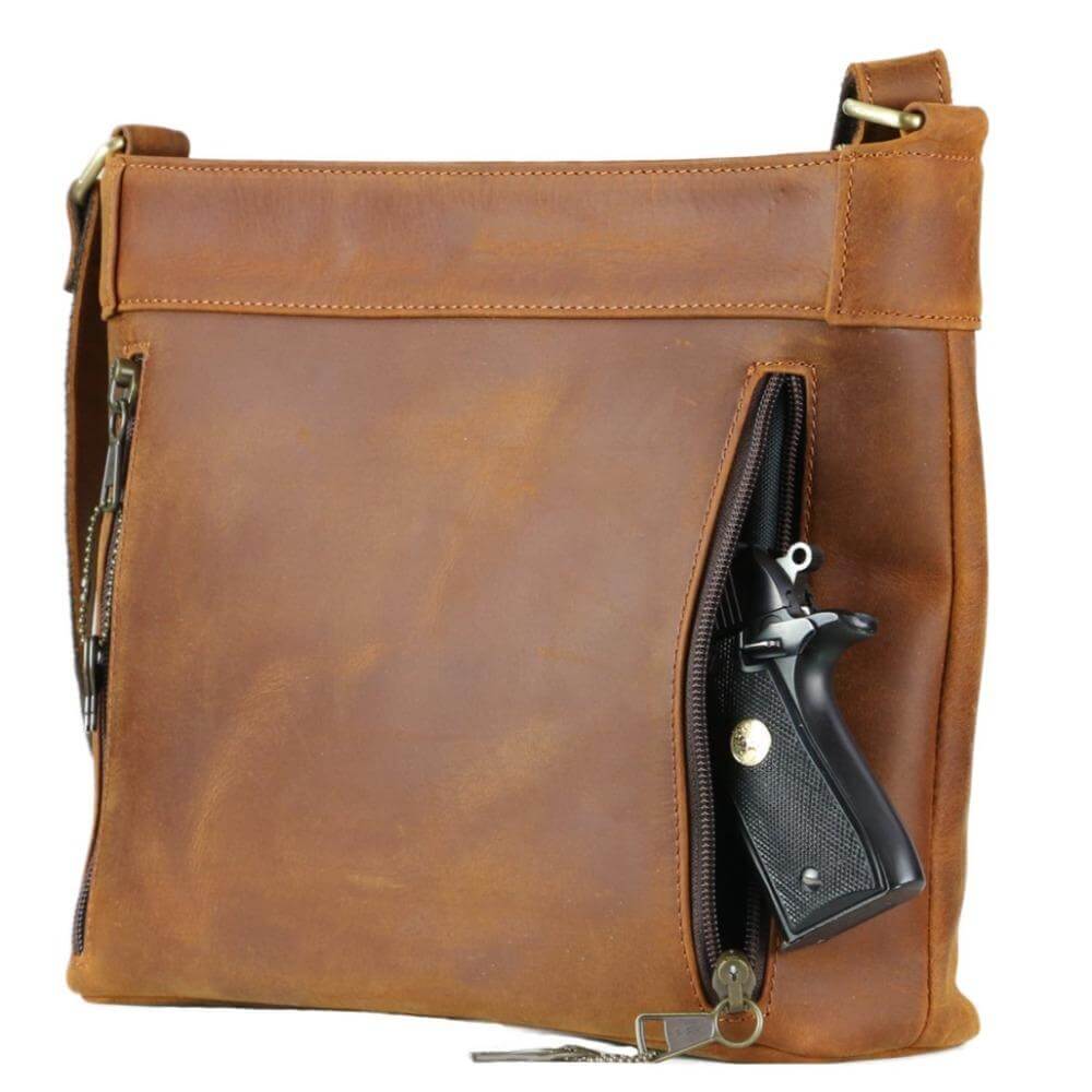 Concealed Carry Delaney Leather Crossbody Lockable CCW Bag Handgun Purses - Tophatter Daily Deals