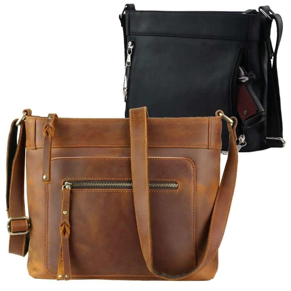 Concealed Carry Delaney Leather Crossbody Lockable CCW Bag Handgun Purses - Tophatter Daily Deals
