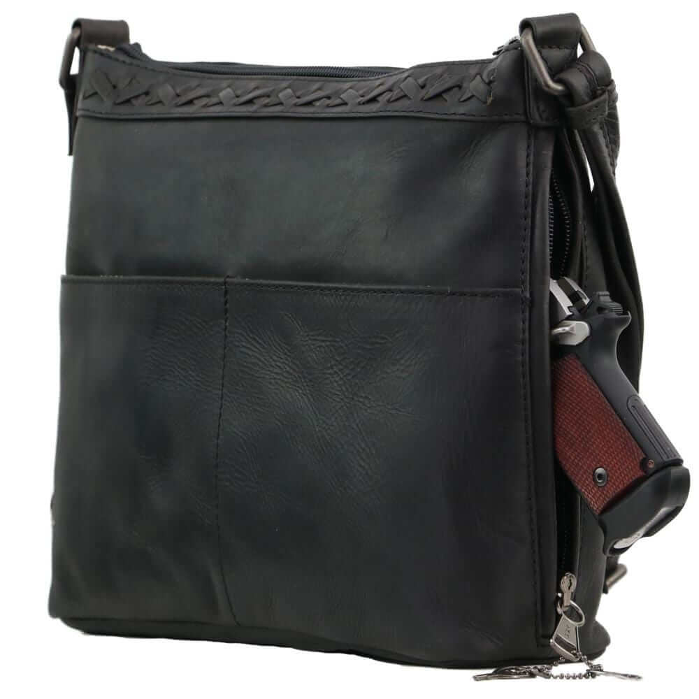 Concealed Carry Faith Genuine Leather Lockable CCW Crossbody Bag Black Handgun Purses - Tophatter Daily Deals