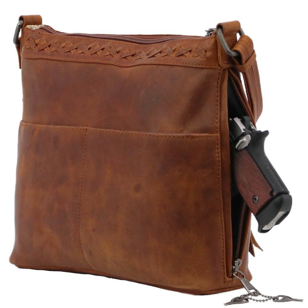 Concealed Carry Faith Genuine Leather Lockable CCW Crossbody Bag Handgun Purses - Tophatter Daily Deals