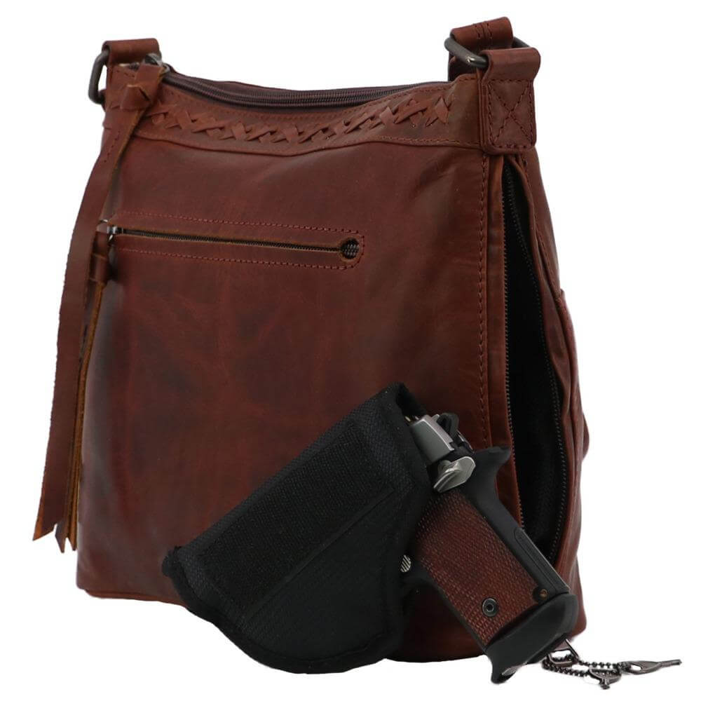 Concealed Carry Faith Genuine Leather Lockable CCW Crossbody Bag Handgun Purses - Tophatter Daily Deals