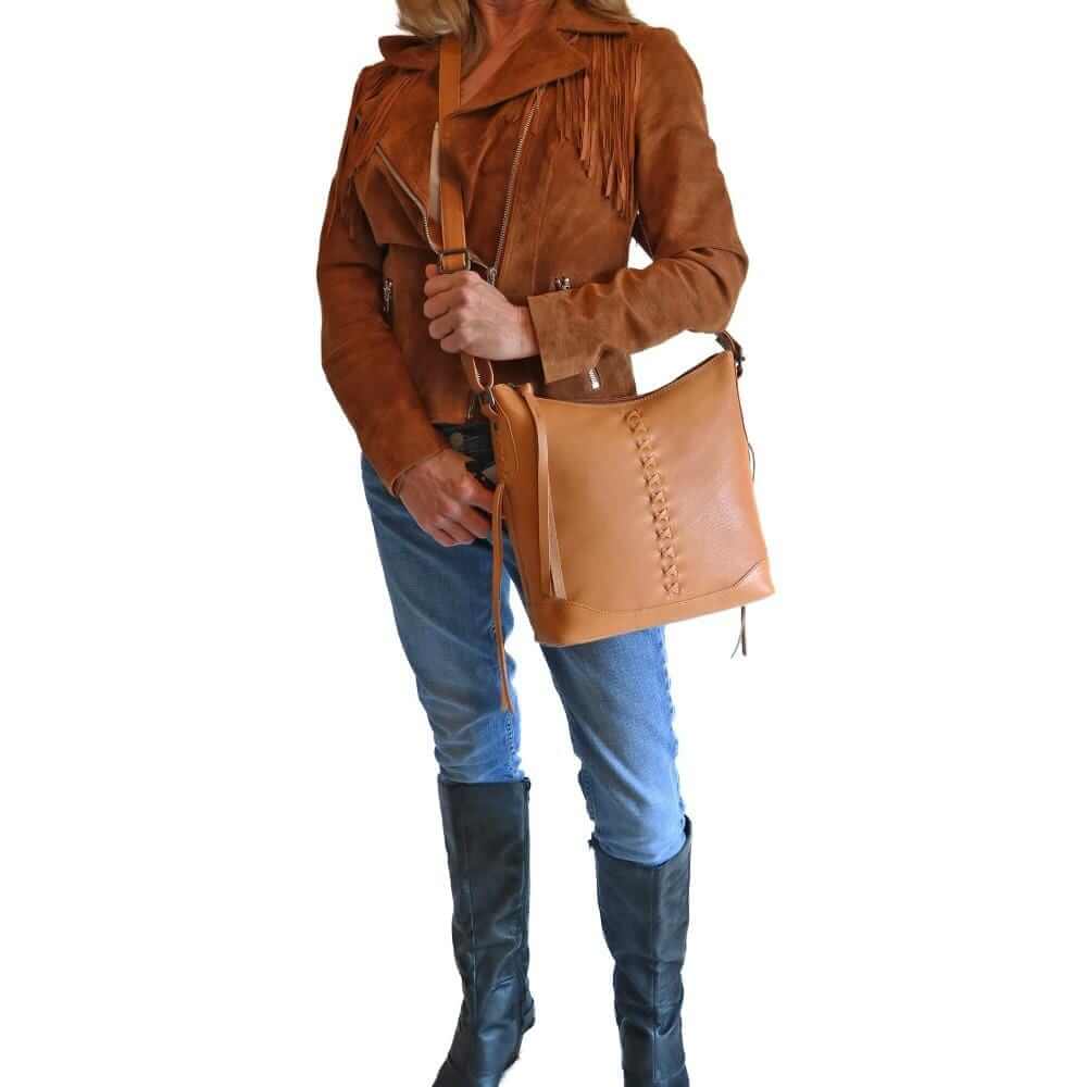 Concealed Carry Blake Scooped Leather Crossbody Lockable CCW Bag Handgun Purses - Tophatter Daily Deals