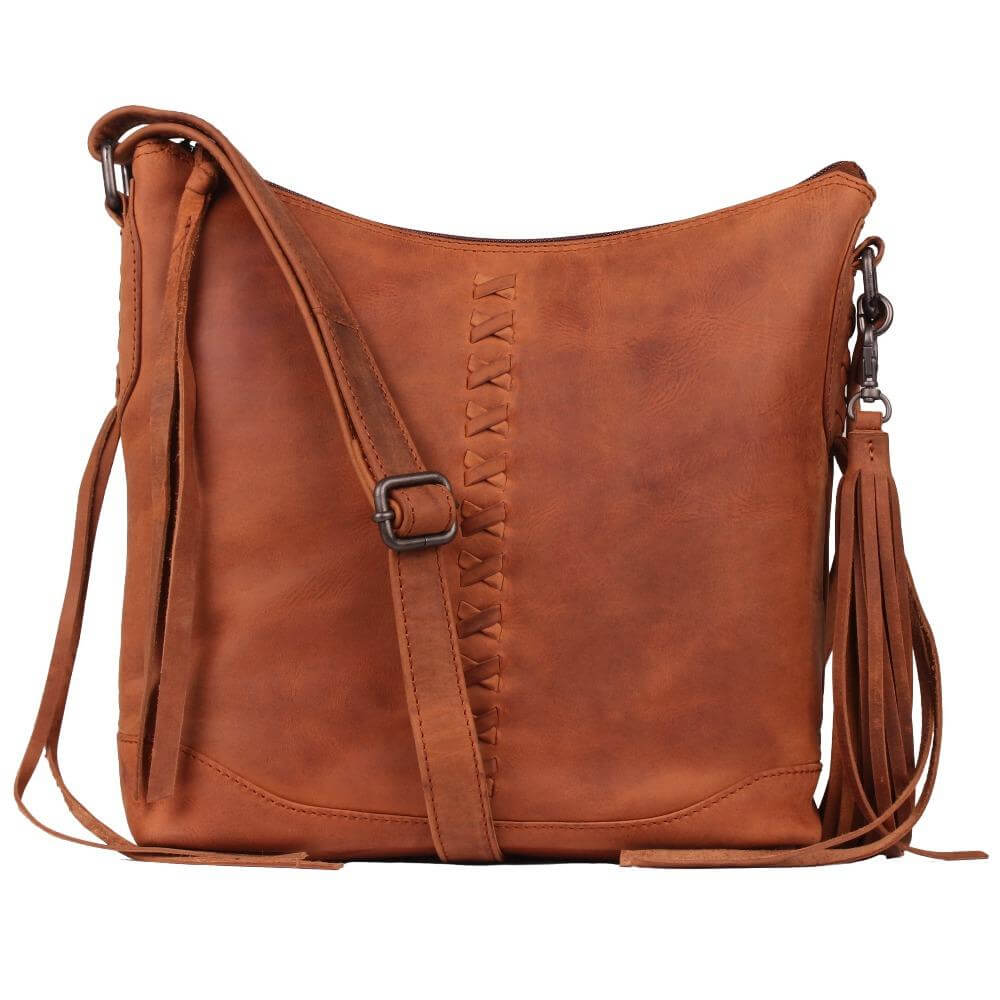 Concealed Carry Blake Scooped Leather Crossbody Lockable CCW Bag Cognac Handgun Purses - Tophatter Daily Deals