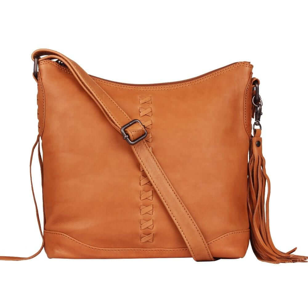 Concealed Carry Blake Scooped Leather Crossbody Lockable CCW Bag Caramel Handgun Purses - Tophatter Daily Deals