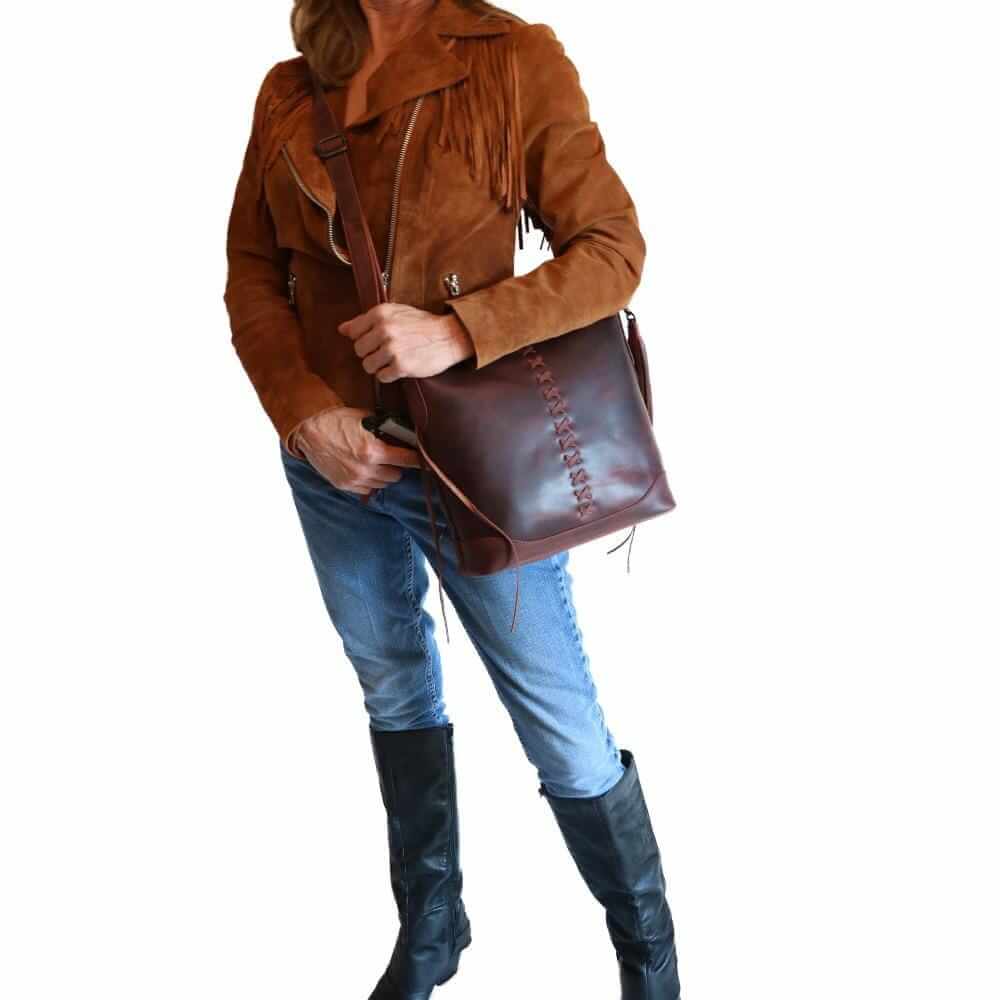 Concealed Carry Blake Scooped Leather Crossbody Lockable CCW Bag Handgun Purses - Tophatter Daily Deals