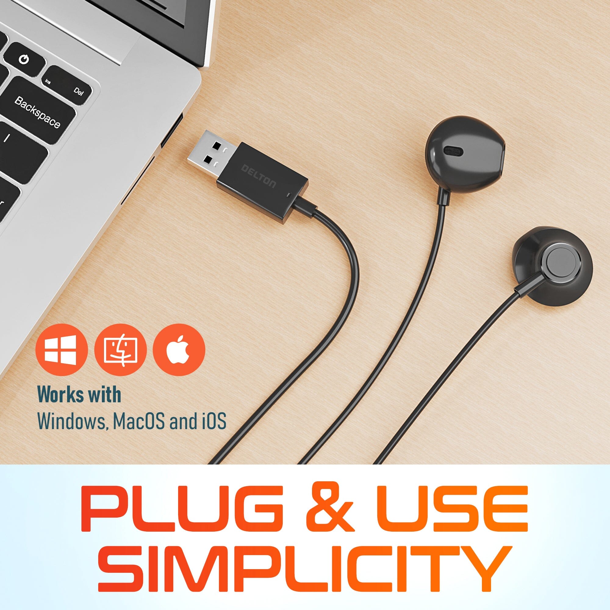 Delton 10E USB A Wired Computer Headset with Microphone 8ft Long Cord Wired Headphones - Tophatter Daily Deals