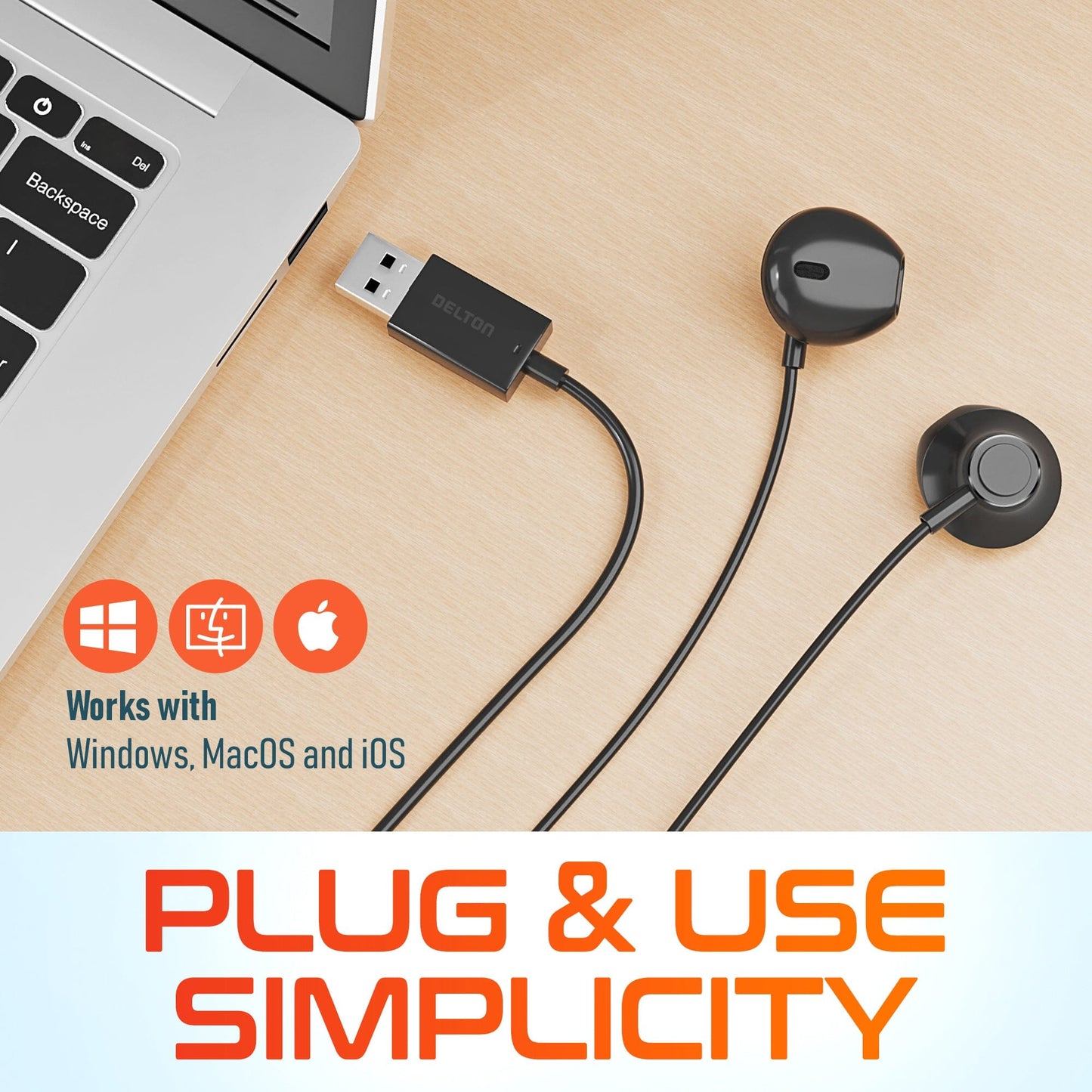 Delton 10E USB A Wired Computer Headset with Microphone 8ft Long Cord Wired Headphones - Tophatter Daily Deals