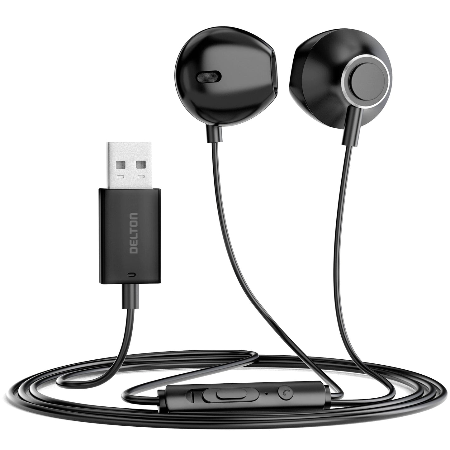 Delton 10E USB A Wired Computer Headset with Microphone 8ft Long Cord Wired Headphones - Tophatter Daily Deals