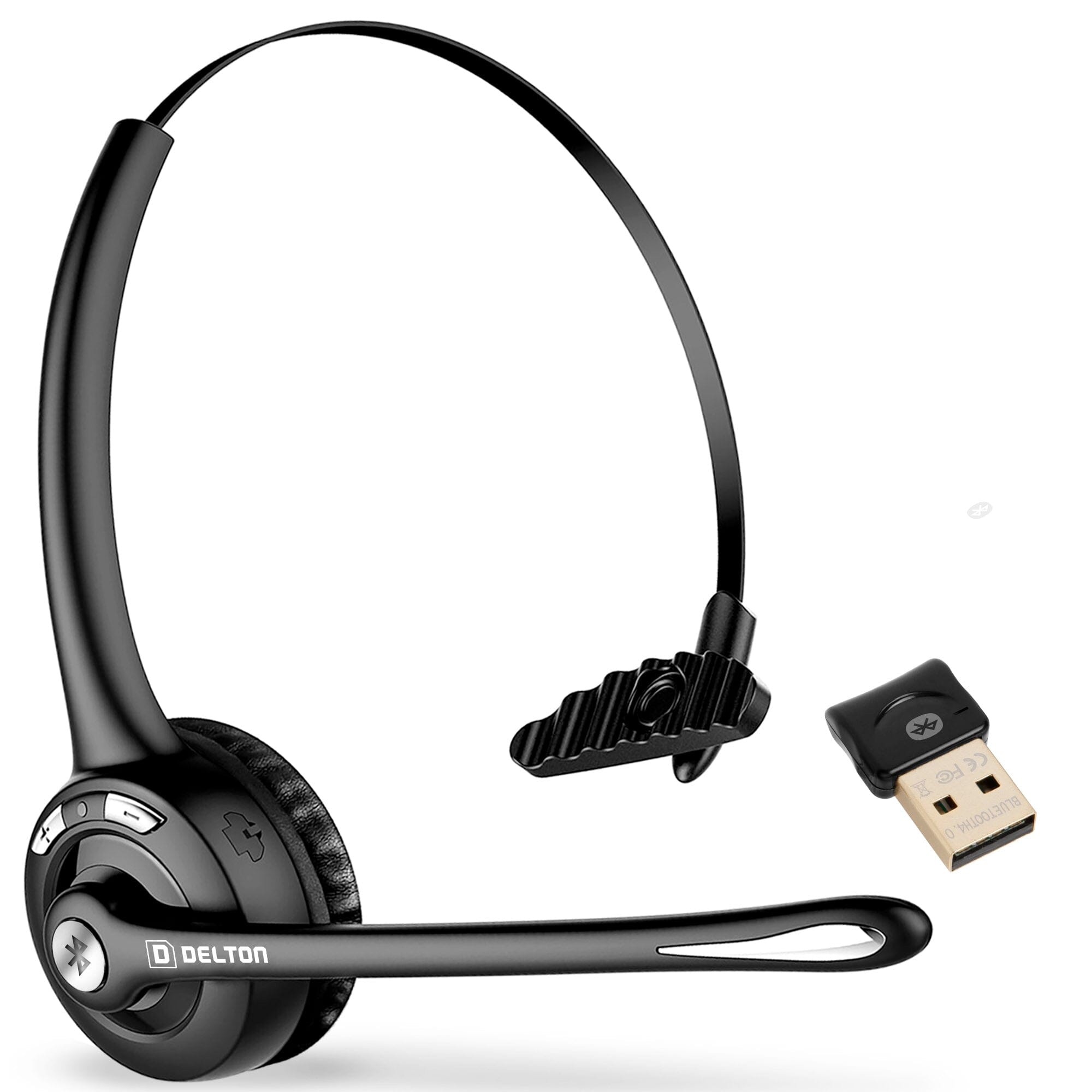 Delton 10X Bluetooth Computer Headset, Over-the-Head Single Ear Wireless Headphone with USB Dongle Wireless Headset - Tophatter Daily Deals