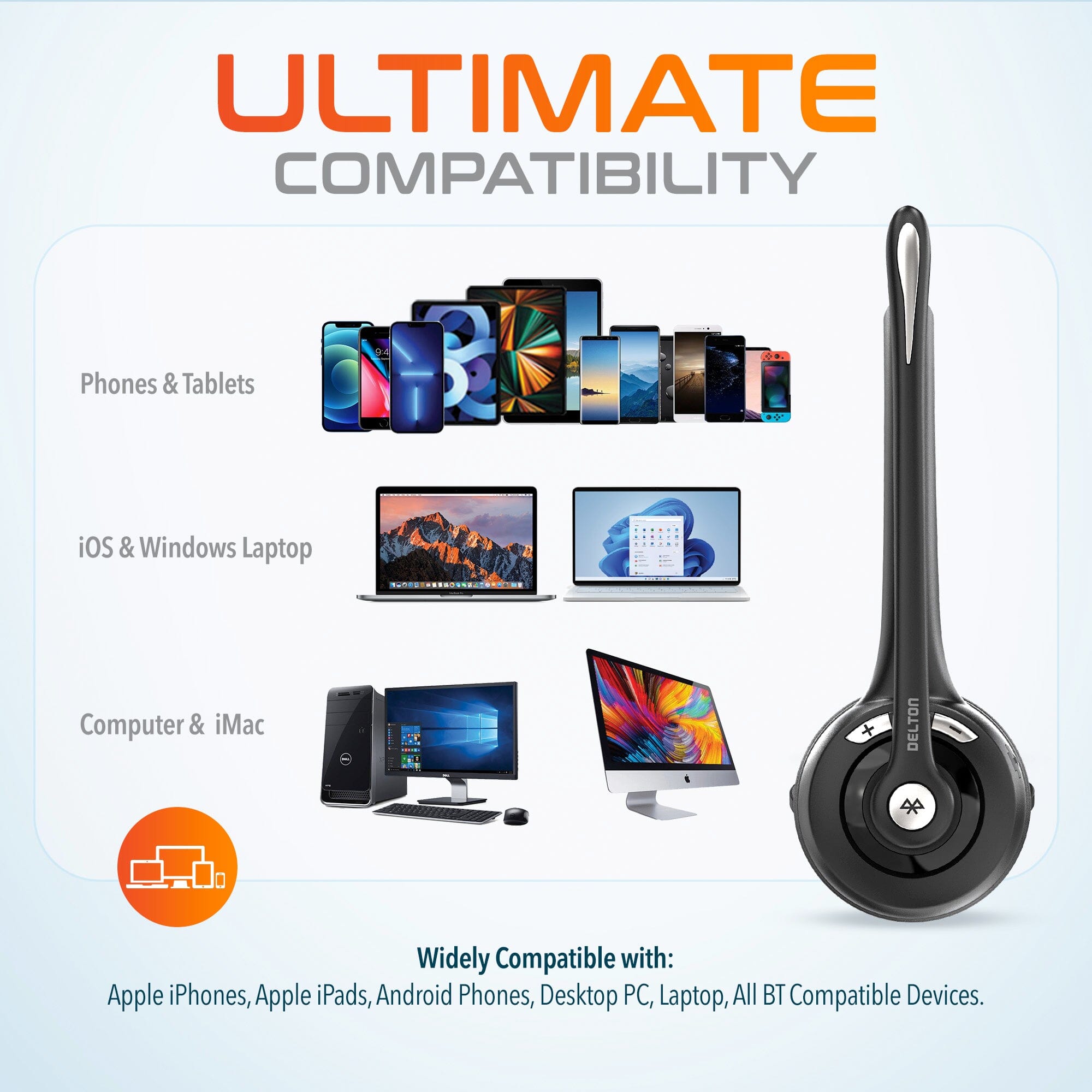 Delton 10X Bluetooth Computer Headset, Over the Head Single Ear Wireless Headset Wireless Headset - Tophatter Daily Deals