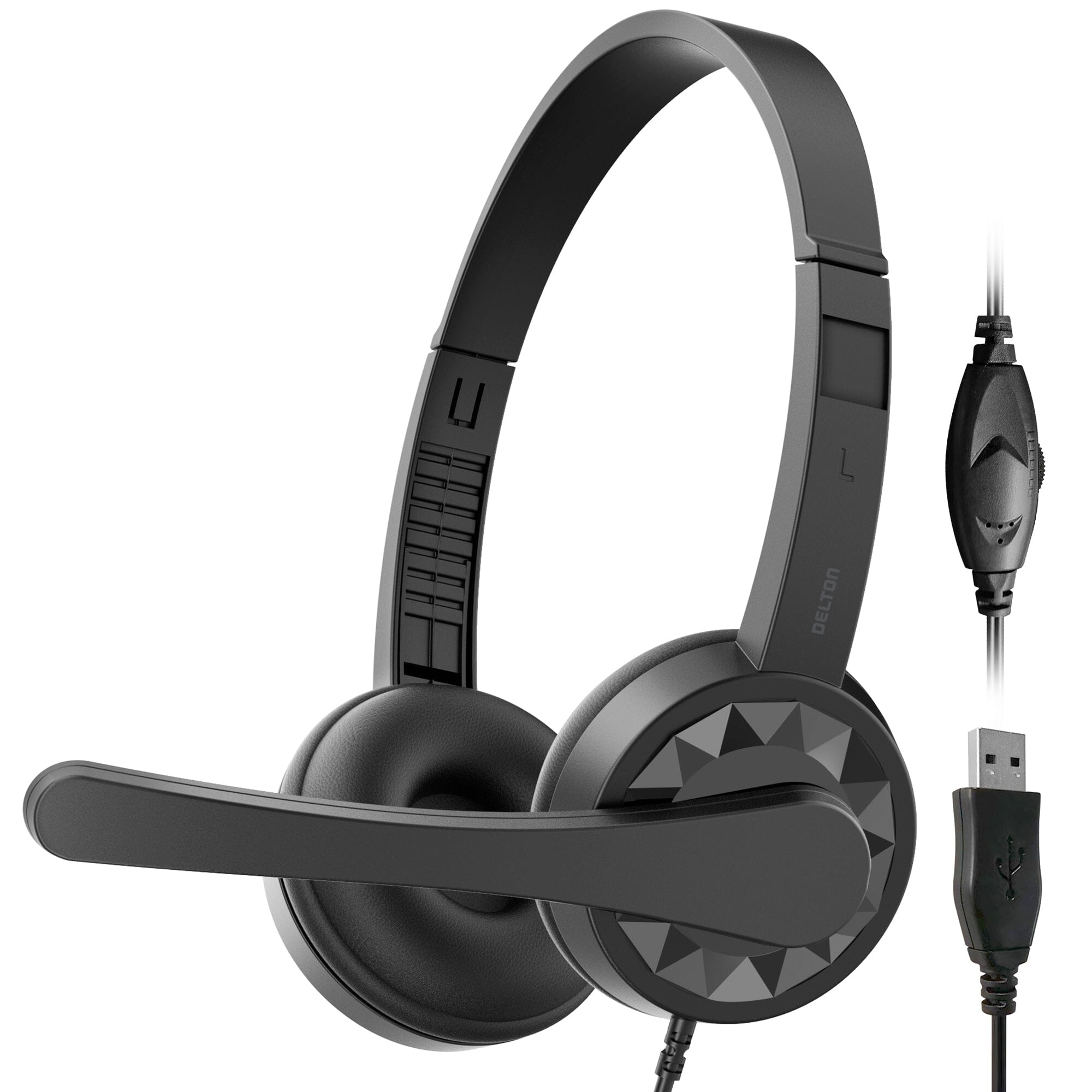 Delton 12Y USB Computer Headset with Microphone Noise Isolating Headphones In-Line Volume Control Wired Headset - Tophatter Daily Deals