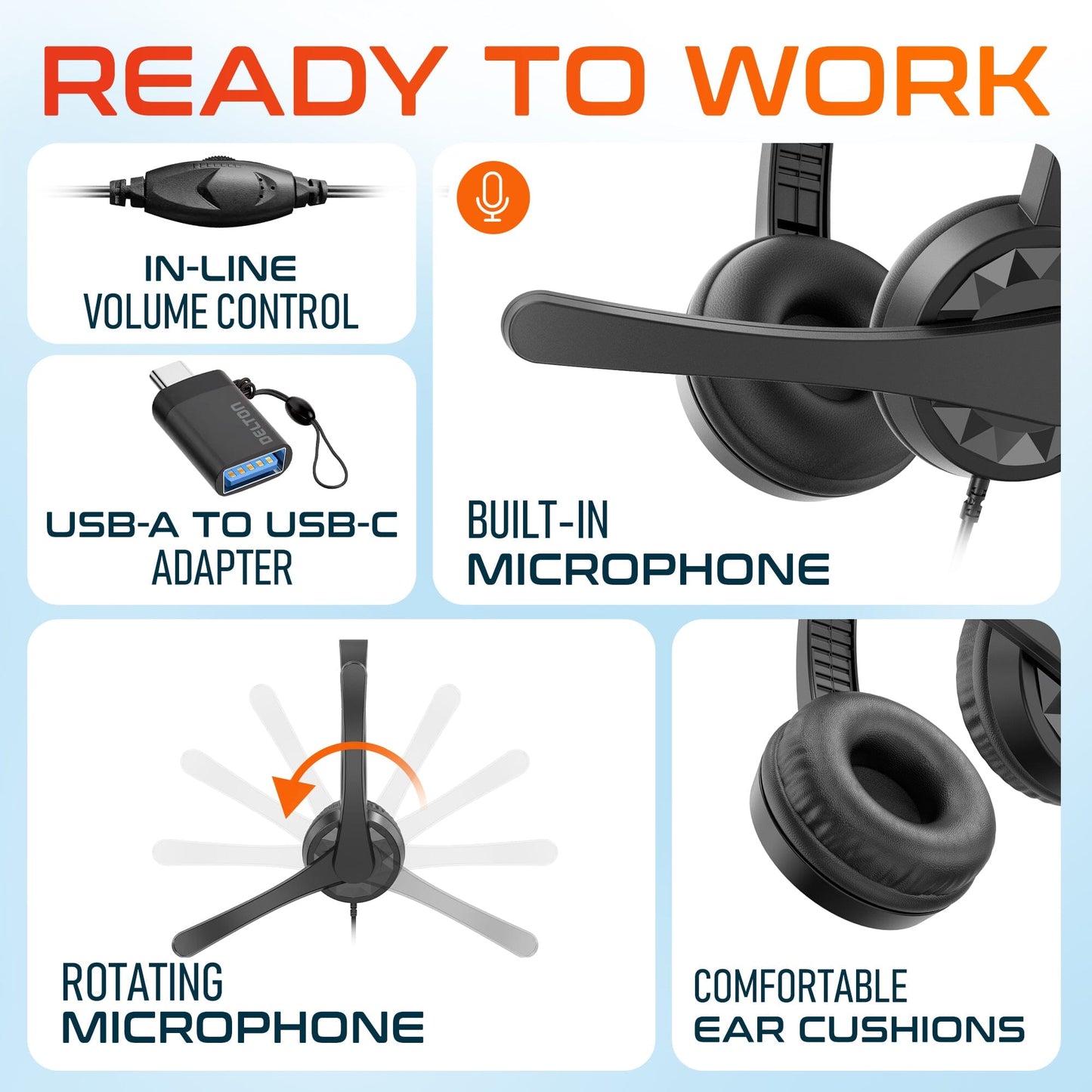 Delton 12YAC USB Computer Noise Isolating Headphones with Microphone Wired Headset - Tophatter Daily Deals