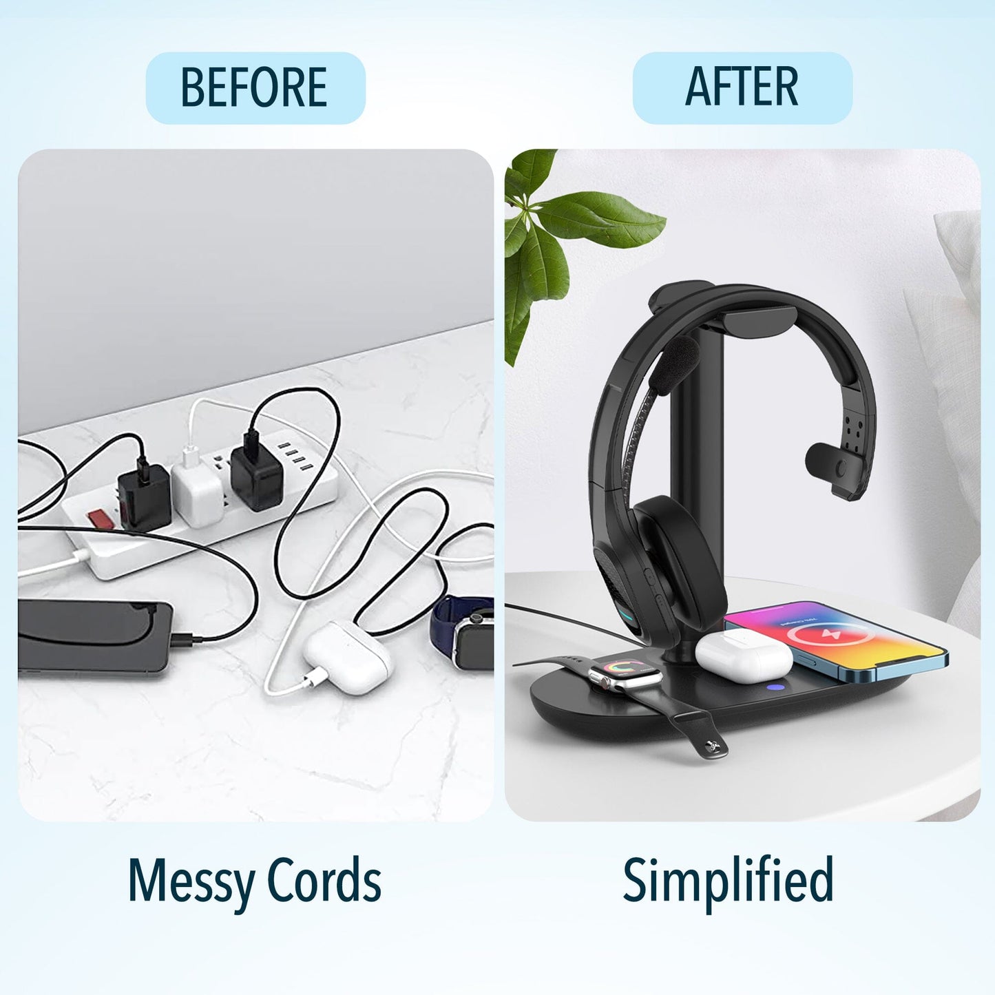Delton 20X Bluetooth Headset & 3 in 1 Wireless Charging Station with Headset Holder Wireless Headset - Tophatter Daily Deals