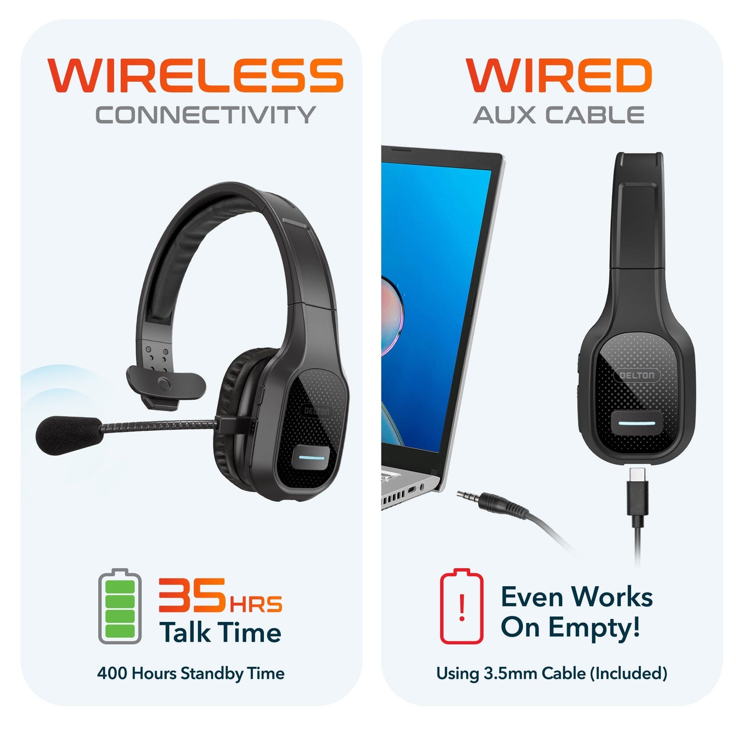 Delton 20X Wireless Computer Headset, Bluetooth Headphone with Microphone Mono On Ear Wireless Headset - Tophatter Daily Deals