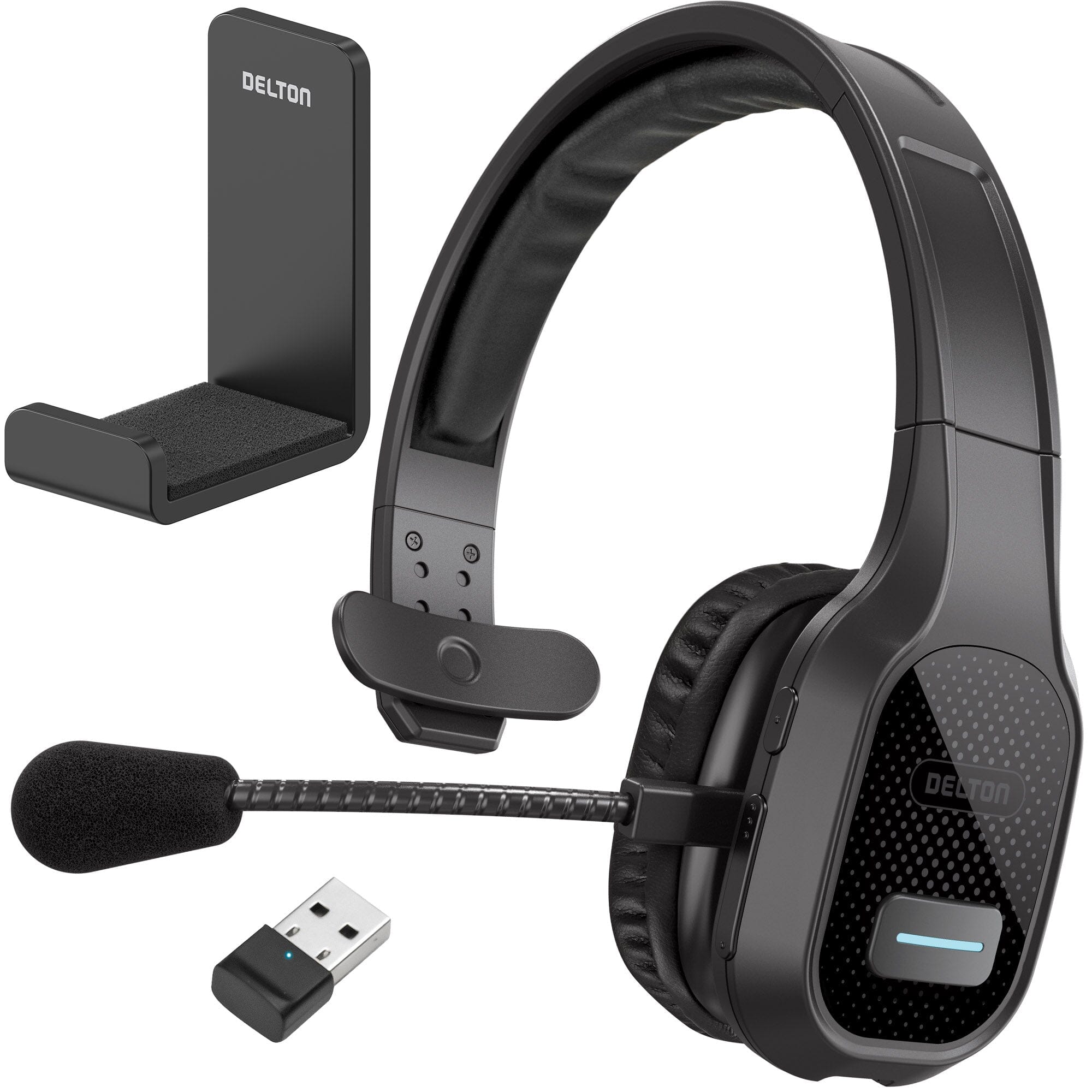 Delton 20X Wireless Computer Headset with USB Dongle and Hook, Trucker Bluetooth Headphone with Noise Canceling Mic Wireless Headset - Tophatter Daily Deals