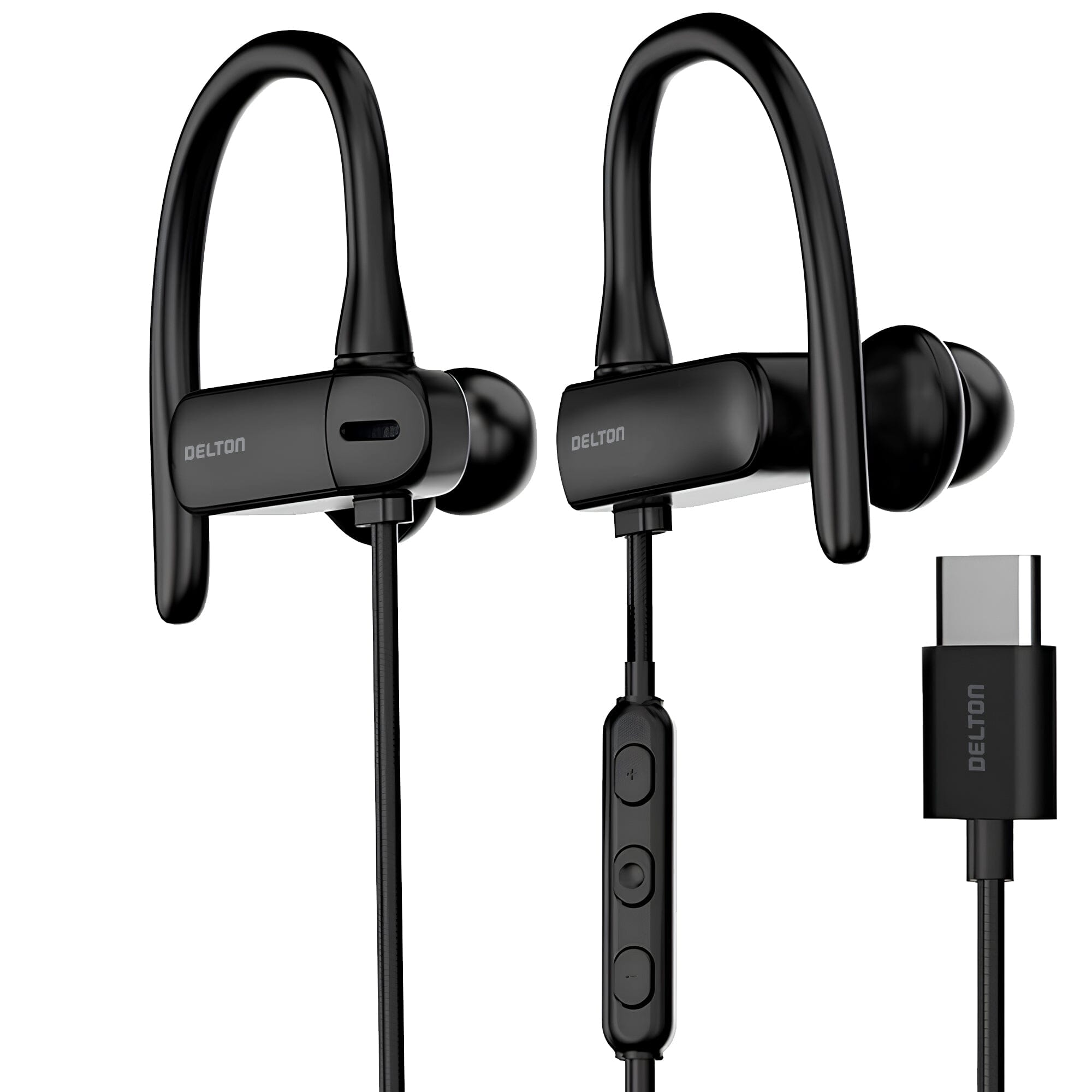 Delton 24EC USB-C Wired Earbuds with Microphone Ergonomic In-Ear Design with Ear Hook In-Ear Headphones - Tophatter Daily Deals