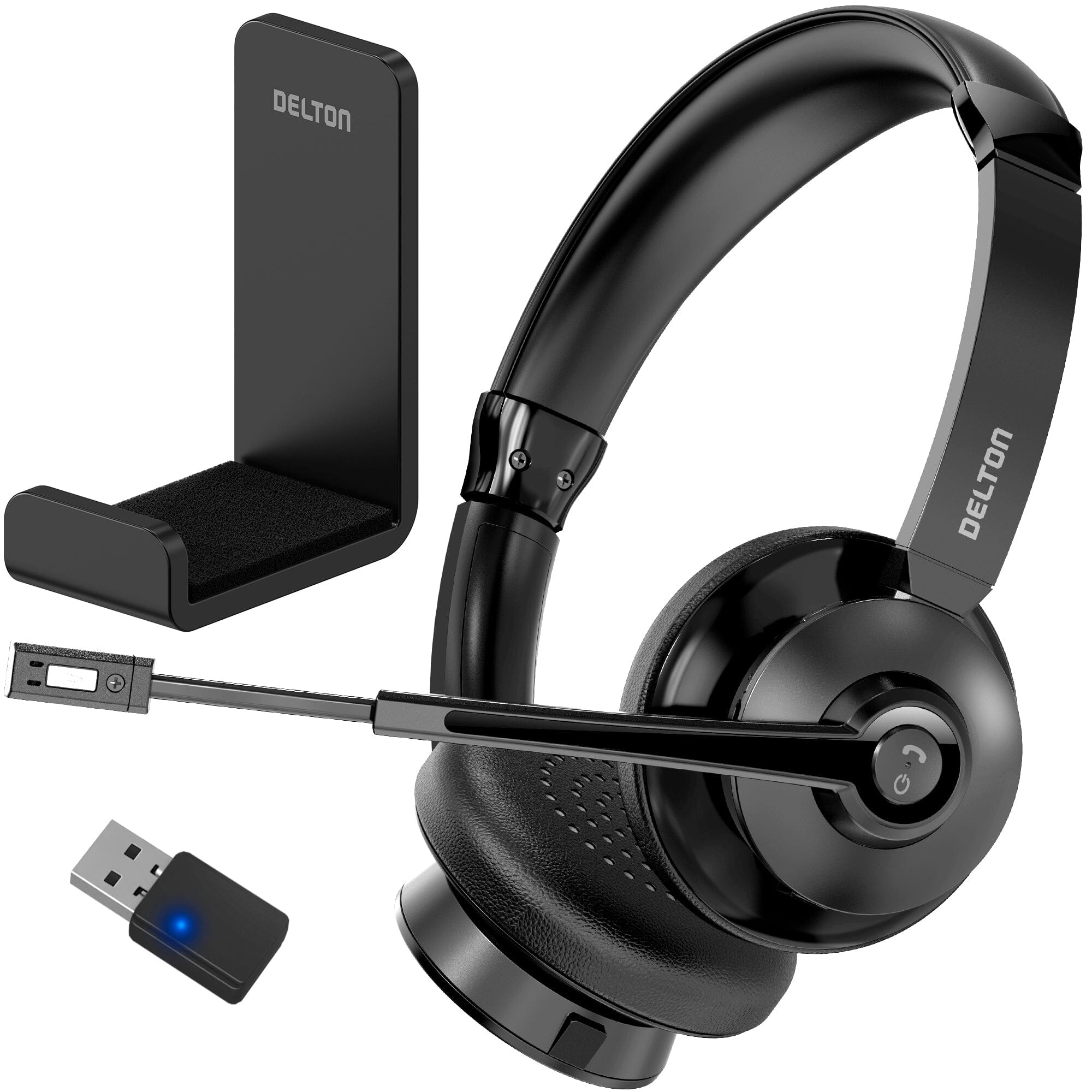 Delton 30X Bluetooth Computer Headset with Noise Canceling Mic, HiFi Stereo Sound, Headset Stand & Auto Pair USB Dongle for PC, Laptop, MacBook & Compatible with MS Team, Google Meet and More - Black Wired Headset - Tophatter Daily Deals