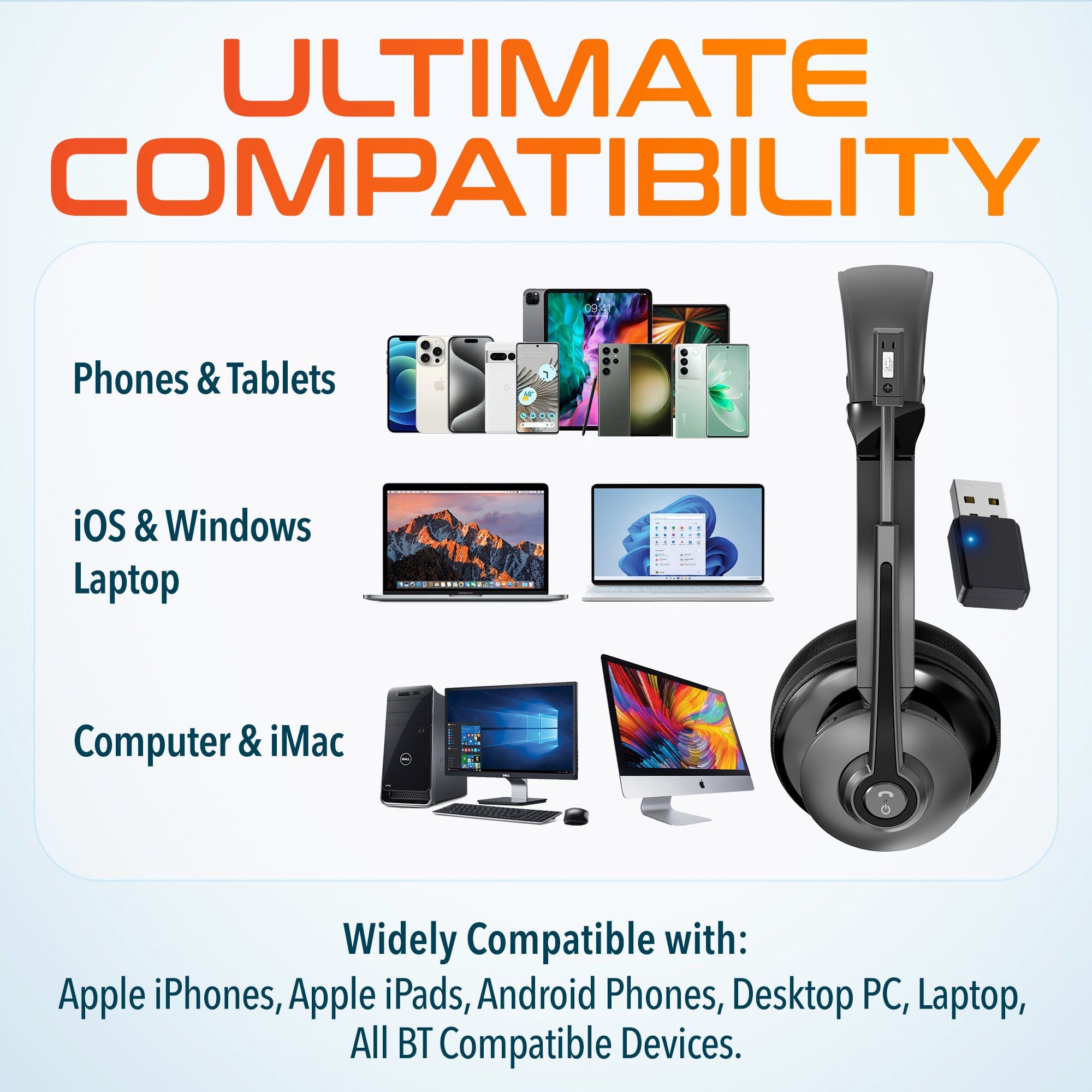 Delton 30X Bluetooth Computer Headset with Noise Canceling Mic, HiFi Stereo Sound, Headset Stand & Auto Pair USB Dongle for PC, Laptop, MacBook & Compatible with MS Team, Google Meet and More - Black Wired Headset - Tophatter Daily Deals