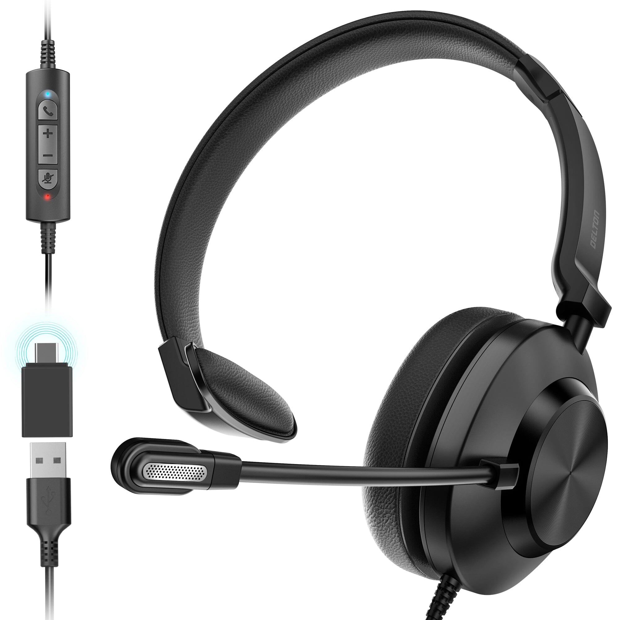 Delton 30Y Professional Wired Mono Computer Headset with Dual Noise Canceling Microphone Wired Headset - Tophatter Daily Deals