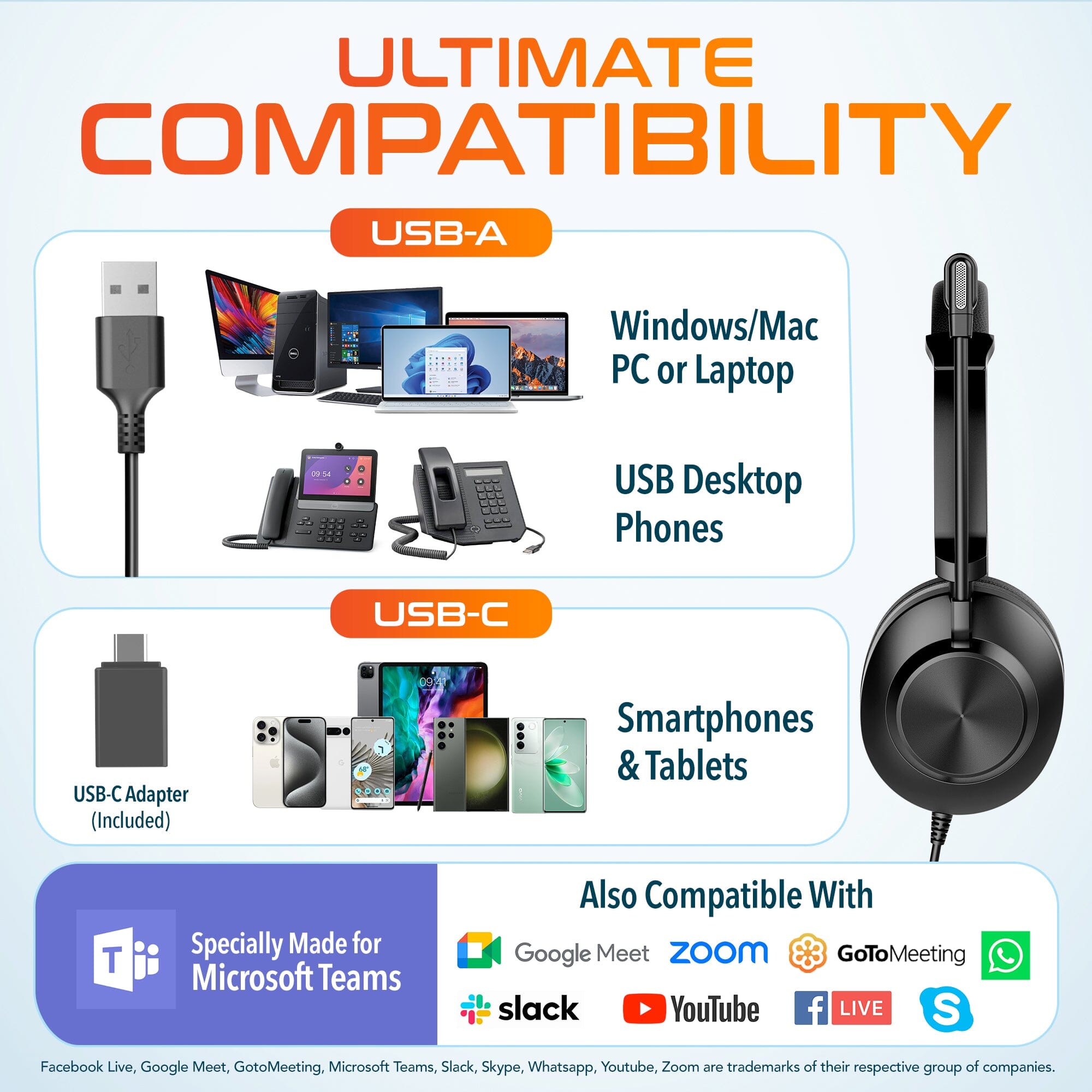 Delton 32Y USB Headset Noise Canceling Stereo Headphone Wired Headset - Tophatter Daily Deals