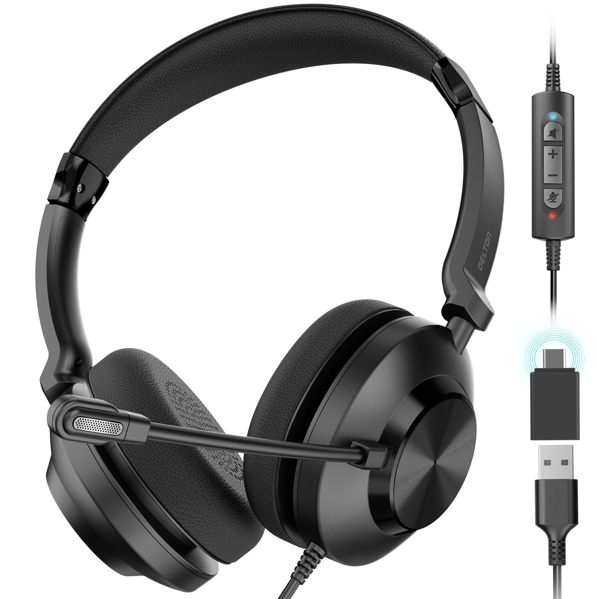 Delton 32Y USB Headset Noise Canceling Stereo Headphone Wired Headset - Tophatter Daily Deals