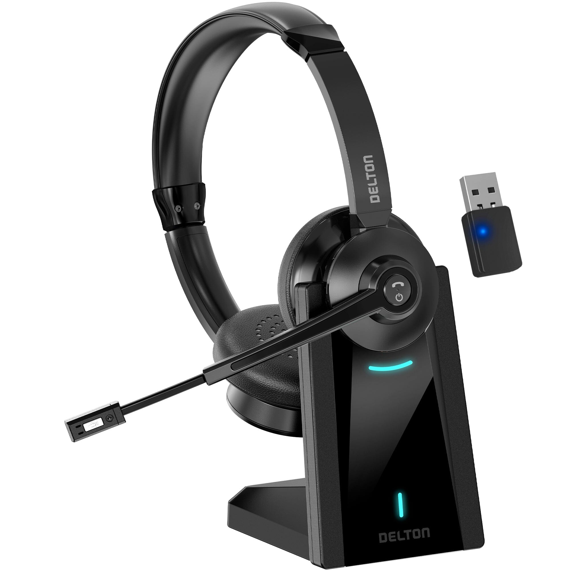 Delton 35X Bluetooth Computer Headset Wireless Headphone with Noise Cancelling Mic, Fast Charging Dock, Auto Pair USB Dongle Wireless Headset - Tophatter Daily Deals