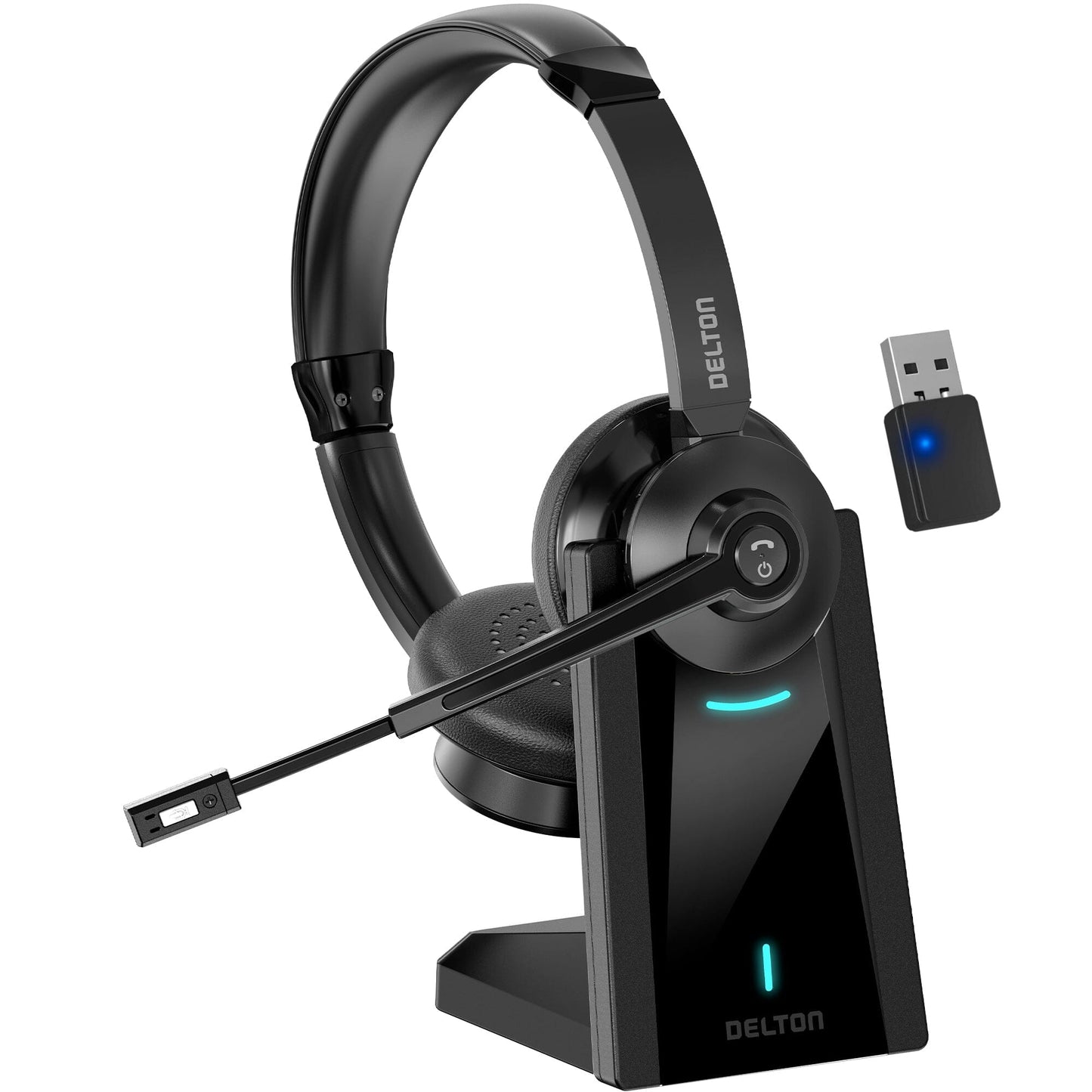 Delton 35X Bluetooth Computer Headset Wireless Headphone with Noise Cancelling Mic, Fast Charging Dock, Auto Pair USB Dongle Wireless Headset - Tophatter Daily Deals