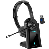 Delton 35X Bluetooth Computer Headset Wireless Headphone with Noise Cancelling Mic, Fast Charging Dock, Auto Pair USB Dongle Wireless Headset - Tophatter Daily Deals