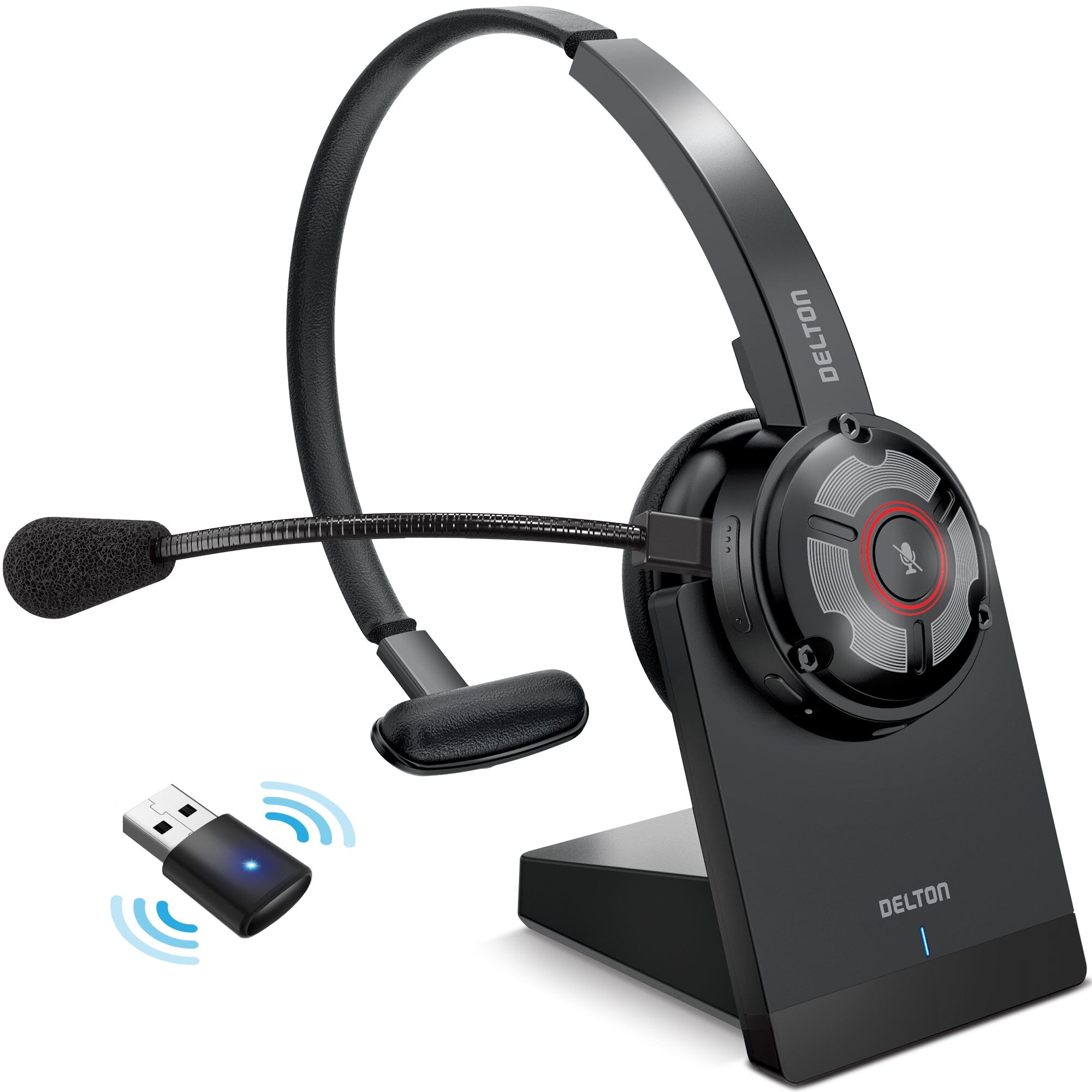 Delton 50X Noise Canceling Bluetooth or Auto Pair USB Dongle Headset with Charging Dock Wired Headset - Tophatter Daily Deals