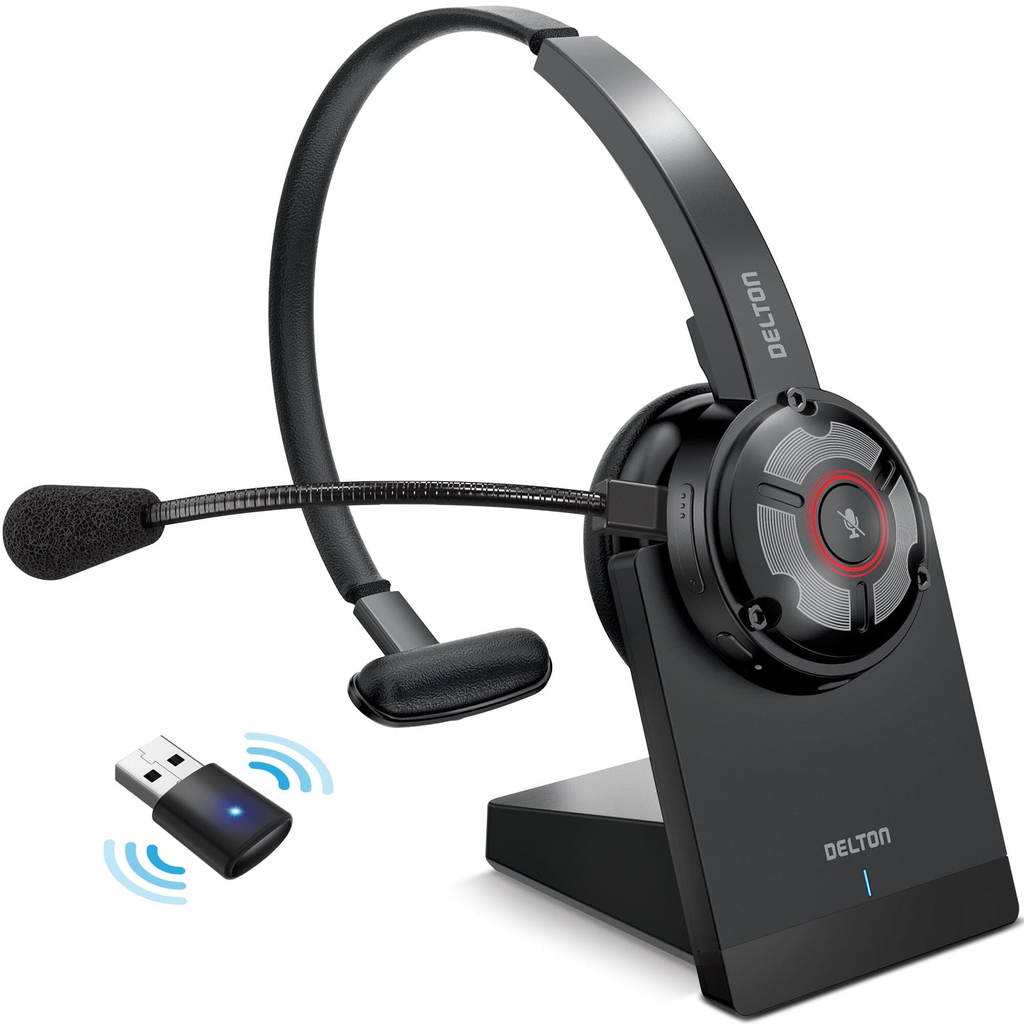 Delton 50X Noise Canceling Bluetooth or Auto Pair USB Dongle Headset with Charging Dock Wired Headset - Tophatter Daily Deals