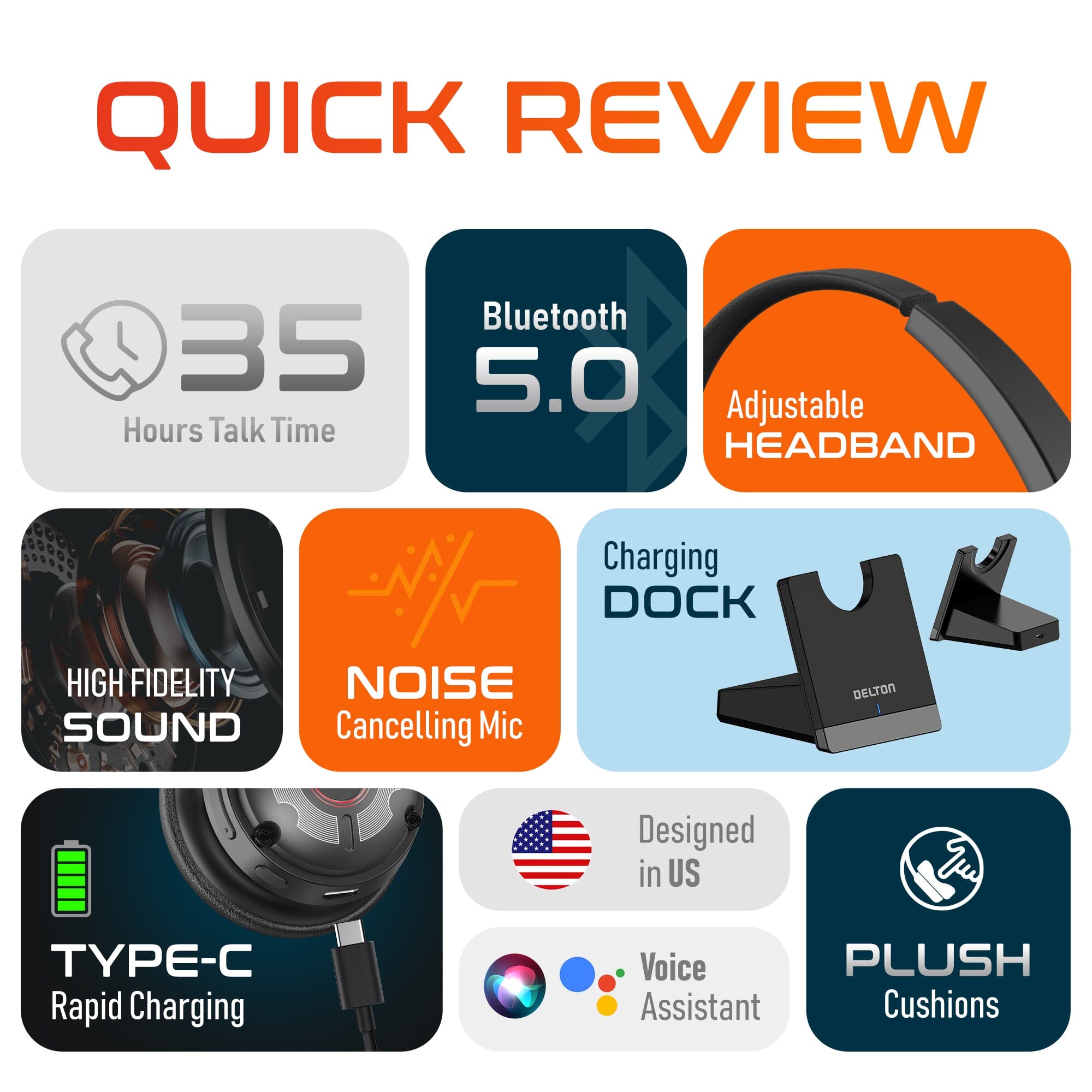 Delton 50X Wireless Bluetooth Computer Headset with Charging Dock Mono On-Ear Headphone Wired Headset - Tophatter Daily Deals